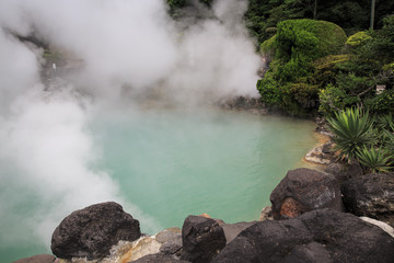 Umi Jigoku in Beppu, Japan, &ldquo;Sea Hell&rdquo;, its name comes from Cobalt blue pond of boiling water.
