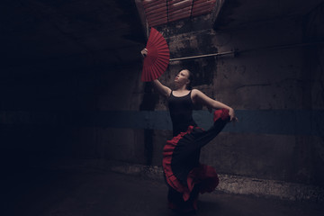 Young beautiful flamenco dancing, street dance concept
