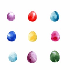 Set of Watercolor Eggs, Easter Holiday Decorations, Isolated on White Design Elements.