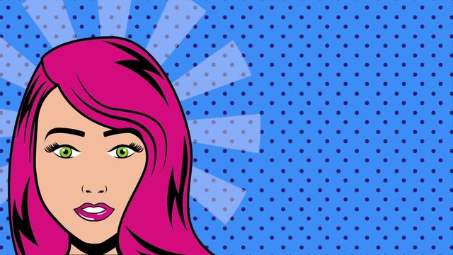 pop art face young beautiful woman rays on dots background