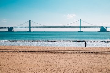 Gwangan bridge with beach in Busan, Korea