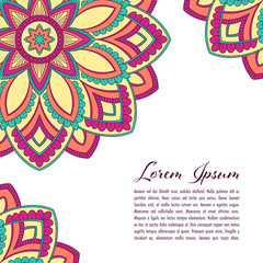 Ethnic mandala decorative background. Greeting card or invitation template. Hand drawn vector illustration