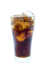 Sweet drink with ice cubes in a glass isolated on white background