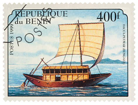 Old sailing boat (Bengali) on postage stamp