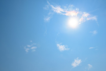 Blue sky with clouds. Looking up view