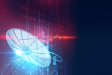 3d illustration of Satellite dish  on abstract technology background