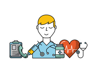 doctor medical heart botlle pharmacy health care vector illustration 