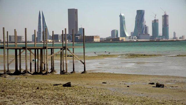 Dock and Manama Skyline. Bahrain