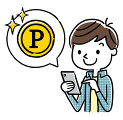 男の子：スマートフォン、インターネット、ポイント