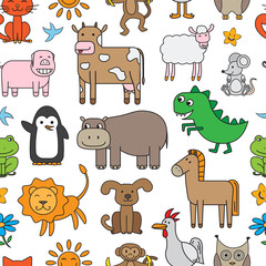 Fototapeta premium Vector Cartoon Animals Pattern