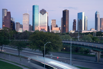Fototapeta na wymiar Downtown Houston at sunset. Texas, United States
