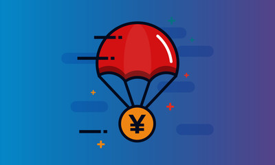 Naklejka na ściany i meble Parachute with Yen Coin Delivery Concept