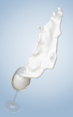 Obraz premium milk splash element in a glass,3d rendering chocolate splash pouring isolated include clipping path milk on blue background illustration