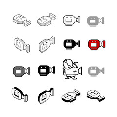 Set of Collection modern vector. Camera VDO icon multi type of 3d isometric, solid, line, scribble hatch, doodle, shadow isometric and a little colour on white background eps10