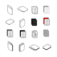 Set of Collection modern vector. Note Paper icon multi type of 3d isometric, solid, line, scribble hatch, doodle, shadow isometric and a little colour on white background eps10
