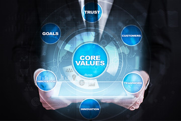 Core values business and technology concept on the virtual screen.