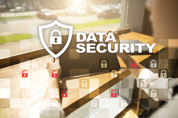 Data protection and cyber security concept on the virtual screen.