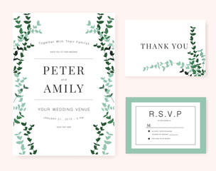 Wedding invitation Card template with green plant