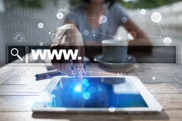 Search bar with www text. Web site, URL. Digital marketing. Business, internet and technology...