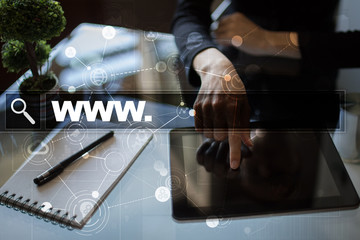 Search bar with www text. Web site, URL. Digital marketing. Business, internet and technology...