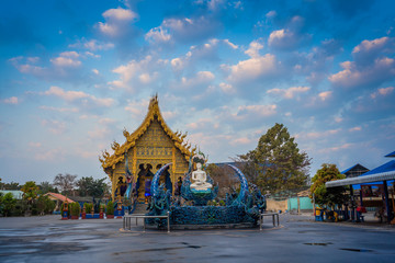 Fototapeta na wymiar Chiang Rai Blue Temple or Wat Rong Seua Ten is located in Rong Suea Ten in the district of Rimkok a few kilometers outside Chiang Rai