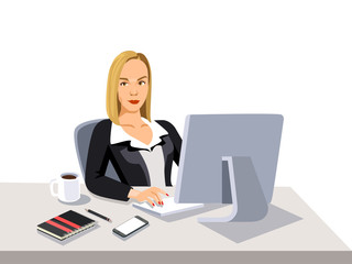 cool business woman in front of computer