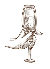Elegant glass full of champagne in female hand
