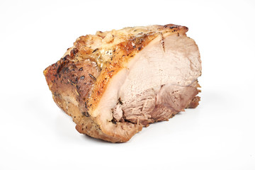 Baked pork roast with white background