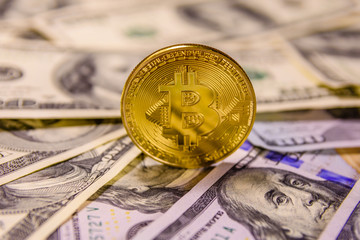 Bitcoin on the one hundred dollar bills