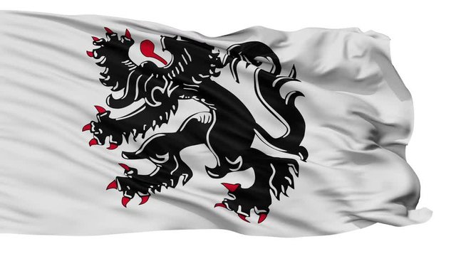 Binche flag, city of Belgium, realistic animation isolated on white seamless loop - 10 seconds long (alpha channel is included)