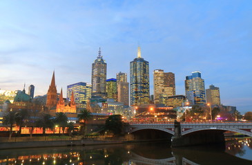 Fototapeta na wymiar Melbourne skyscrapers downtown cityscape Australia