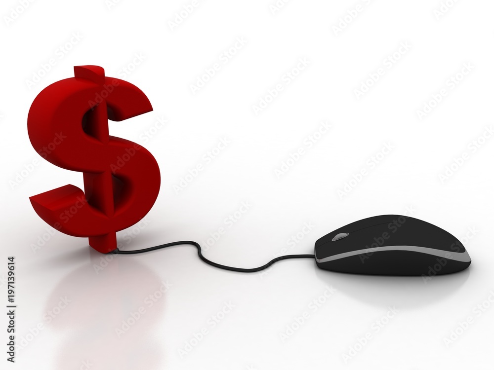 Poster 3d rendering dollar connect mouse