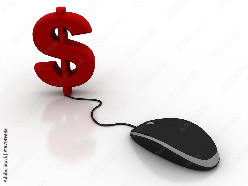 Poster 3d rendering dollar connect mouse