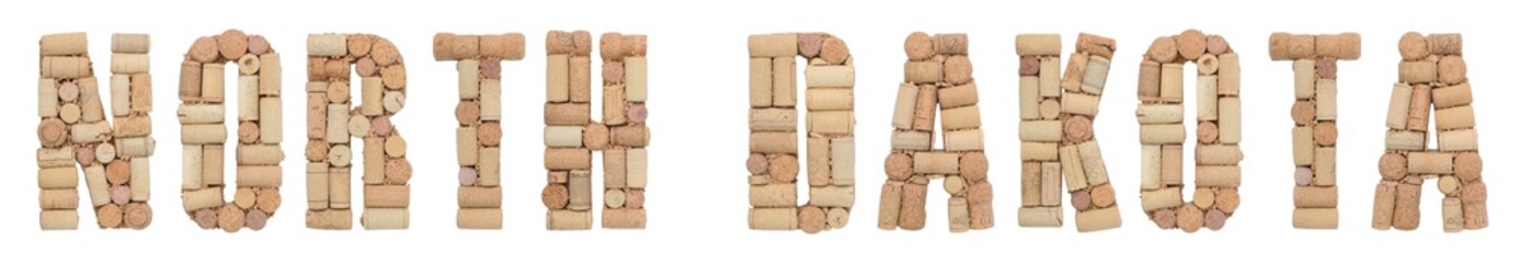 State North Dakota of USA made of wine corks Isolated on white background