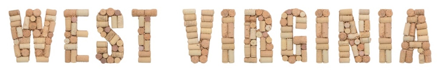 State West Virginia  of USA made of wine corks Isolated on white background