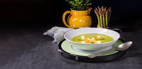 green wild garlic soup with egg