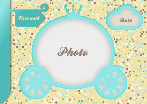 Template for the newborn baby photo album. First achievements of the baby	