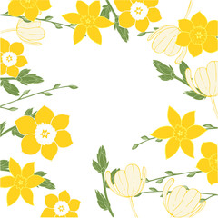 Vector floral  background with hand-drawn spring flowers.