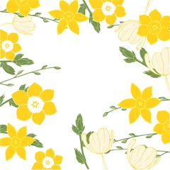 Stof per meter Vector floral  background with hand-drawn spring flowers. © rraya