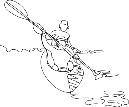 rafting on the river. single line drawing