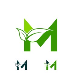 sophisticated luxury logos, concept logo leaf letter M, natural green leaf symbol, initials icon design, nature green leaf symbol