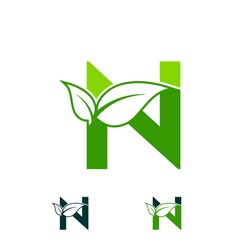 sophisticated luxury logos, concept logo leaf letter N, natural green leaf symbol, initials icon design, nature green leaf symbol