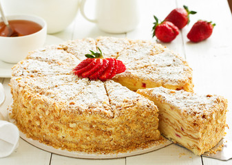 Napoleon cake. selective focus,