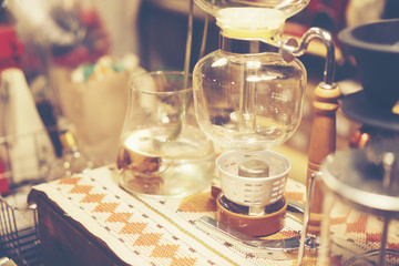 coffee cafe interior, vintage filter image