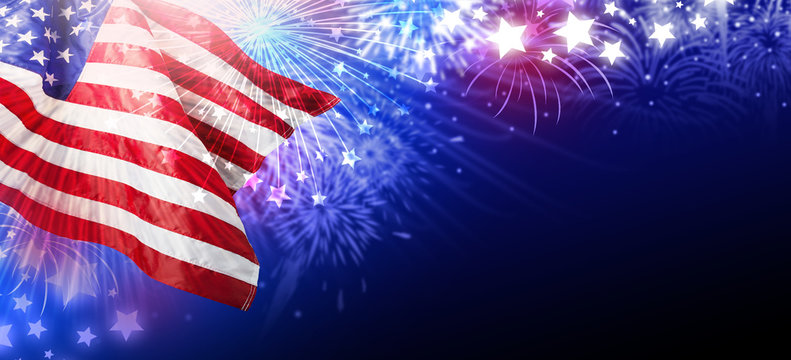 USA or america flag with fireworks abstract background