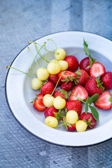 Plate with berries on a gray