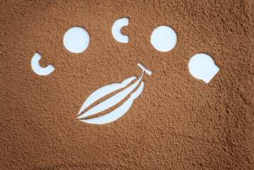 Cocoa powder. Text on the background.