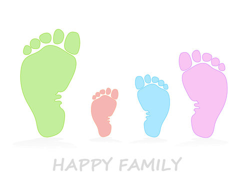 
Three footprints - mom, dad and baby. The concept of family, love and care. Parenthood, motherhood, fatherhood. Vector illustration of a trace from the foot icon. 