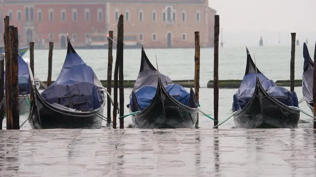 Gondolas in Venice, Ital, slow motion video