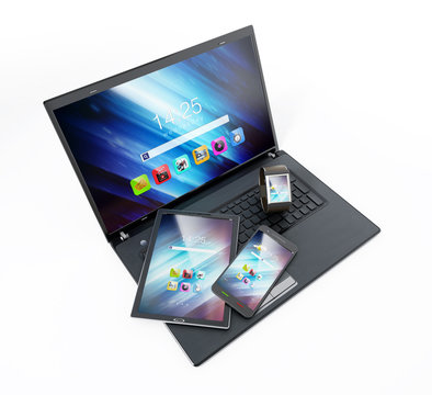 Laptop computer, tablet pc, smartphone and smartphone. 3D illustration
